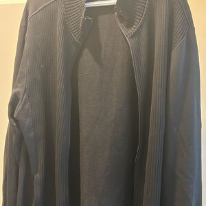 Hugo Boss Men's Black Zip-Up Ribbed Collar Sweater